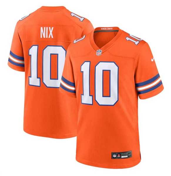 Men & Women & Youth Denver Broncos #10 Bo Nix Orange Mile High Collection F.U.S.E. 1977 Throwback Stitched Game Jersey